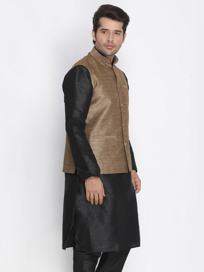 Vastramay Men's Brown Cotton Silk Blend Ethnic Jacket