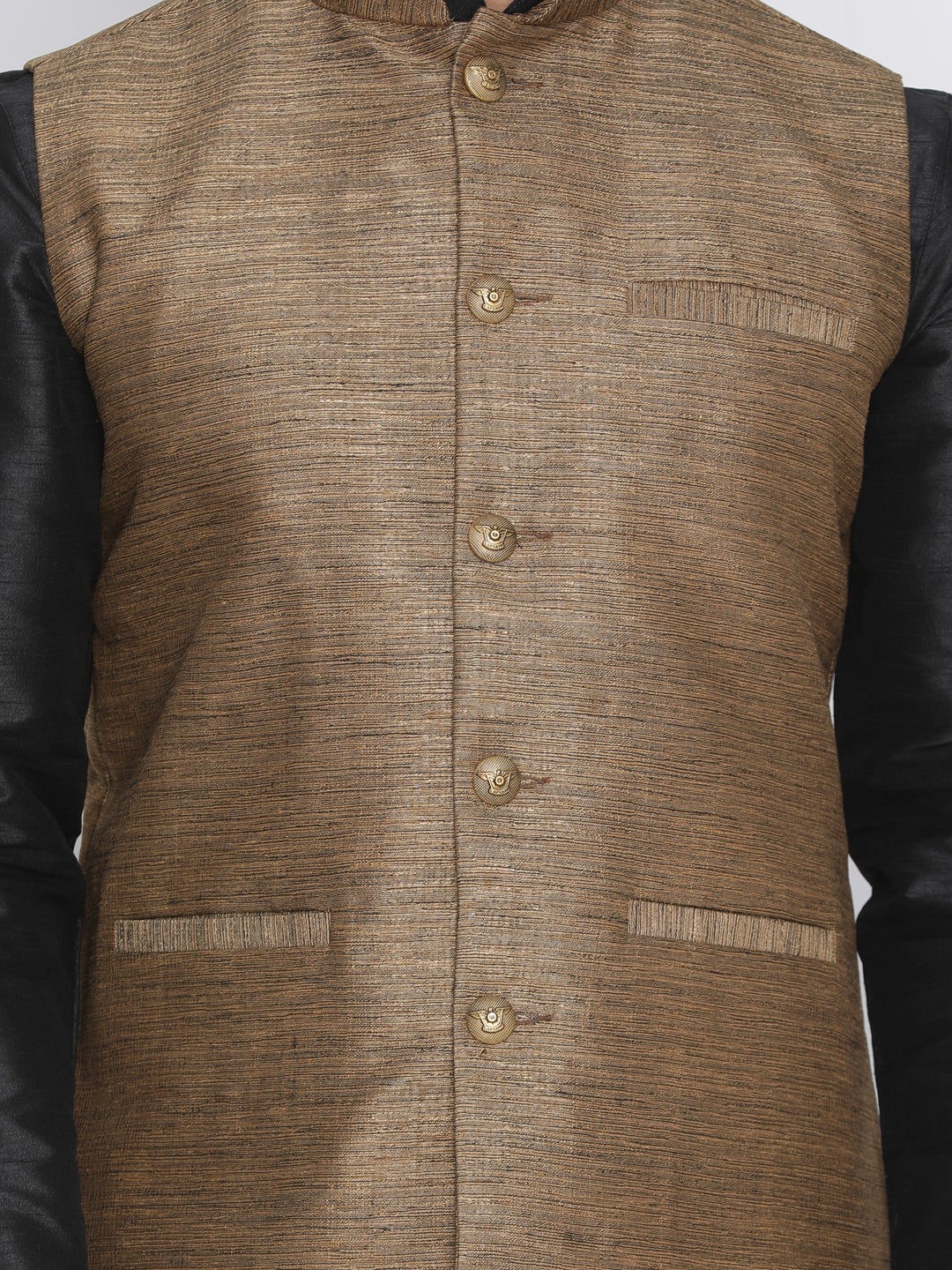 Vastramay Men's Brown Cotton Silk Blend Ethnic Jacket