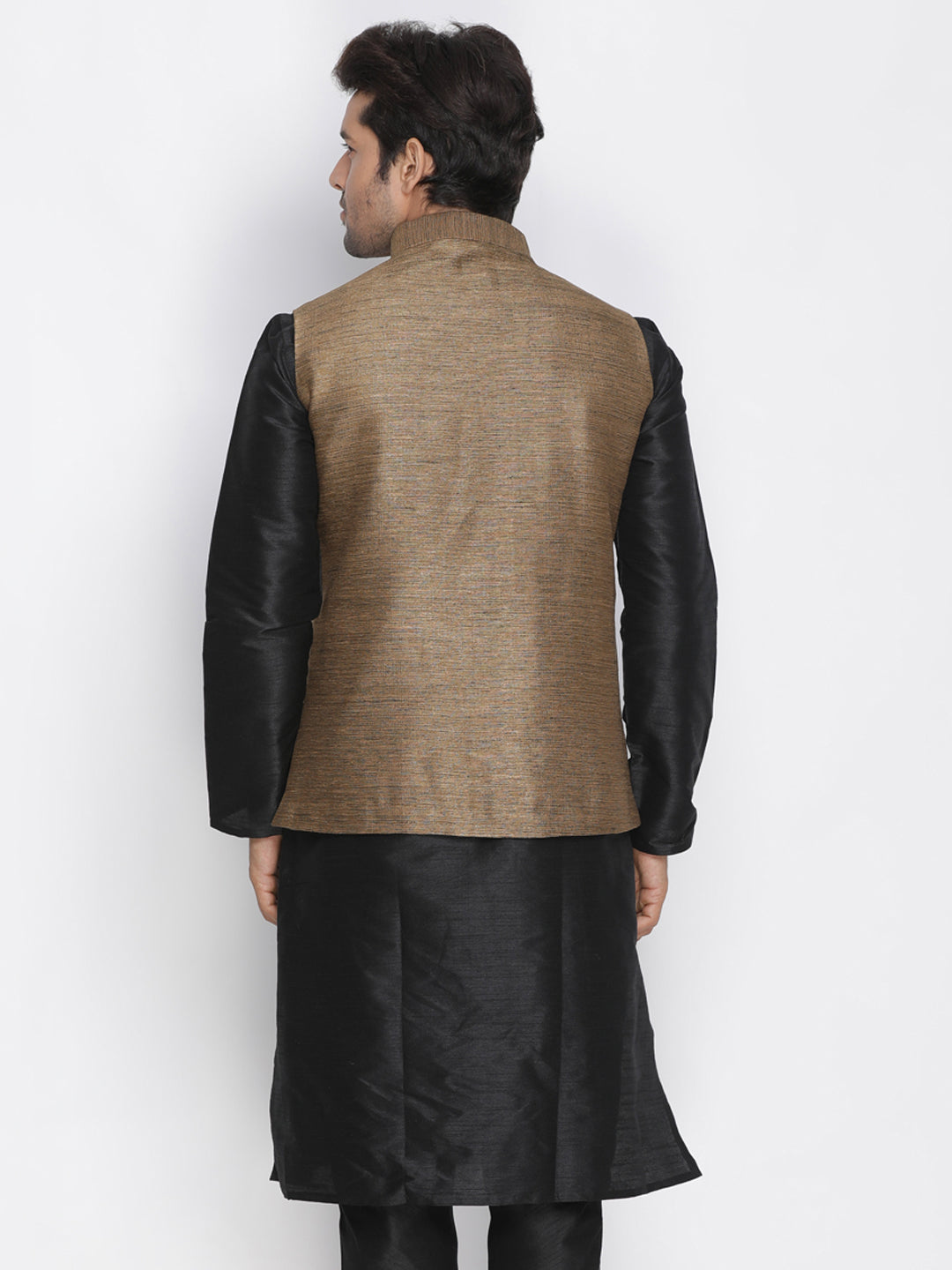 Vastramay Men's Brown Cotton Silk Blend Ethnic Jacket