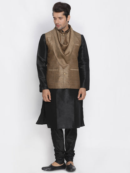 Vastramay Men's Brown Cotton Silk Blend Ethnic Jacket