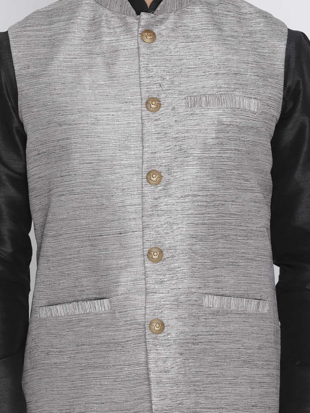 Vastramay Men's Grey Cotton Silk Blend Ethnic Jacket