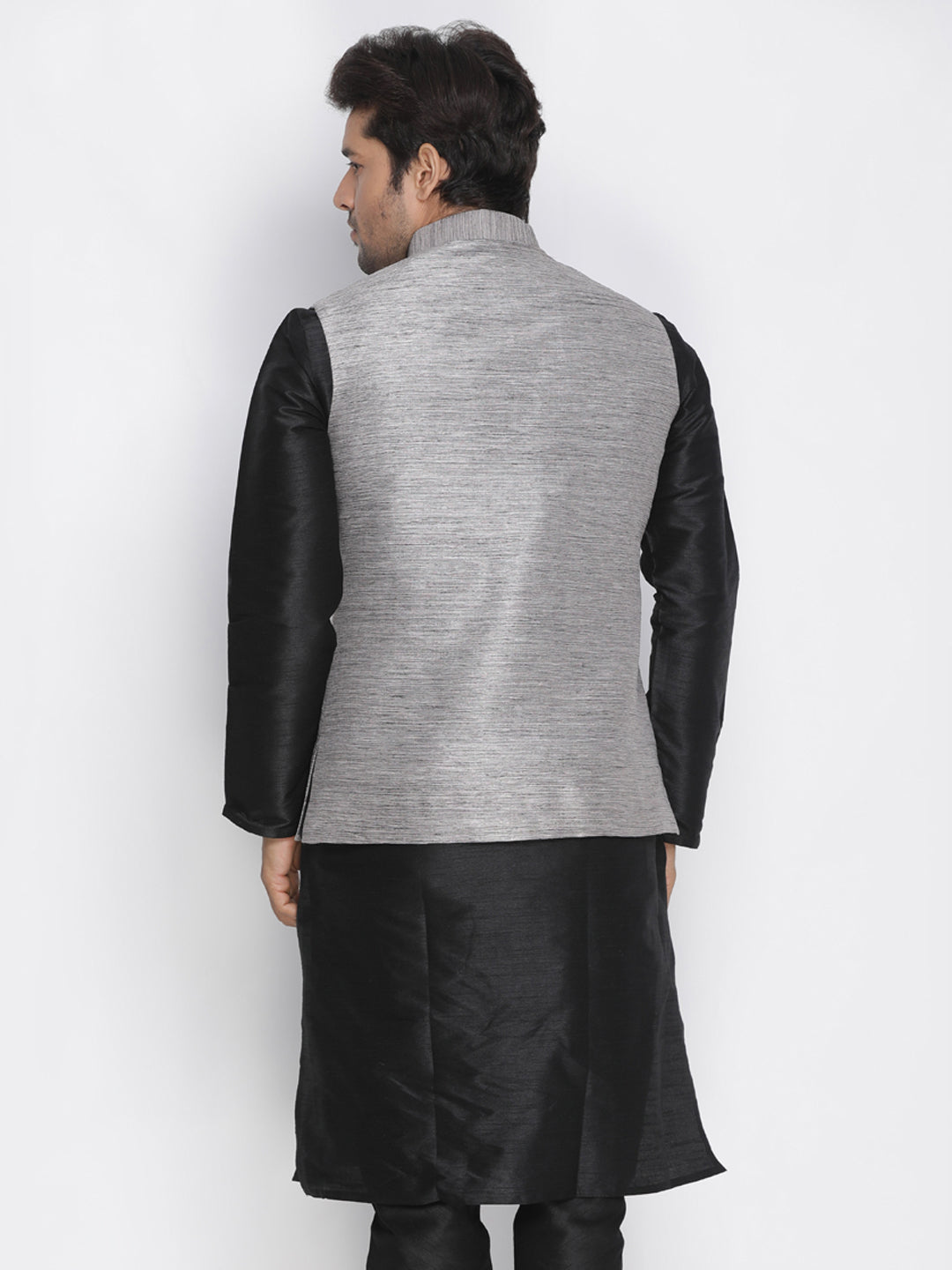 Vastramay Men's Grey Cotton Silk Blend Ethnic Jacket