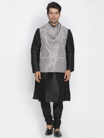 Vastramay Men's Grey Cotton Silk Blend Ethnic Jacket