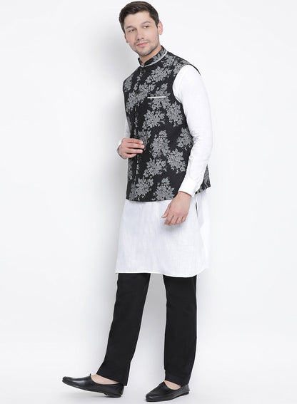 mens white cotton blend kurta ethnic jacket and pyjama set1156