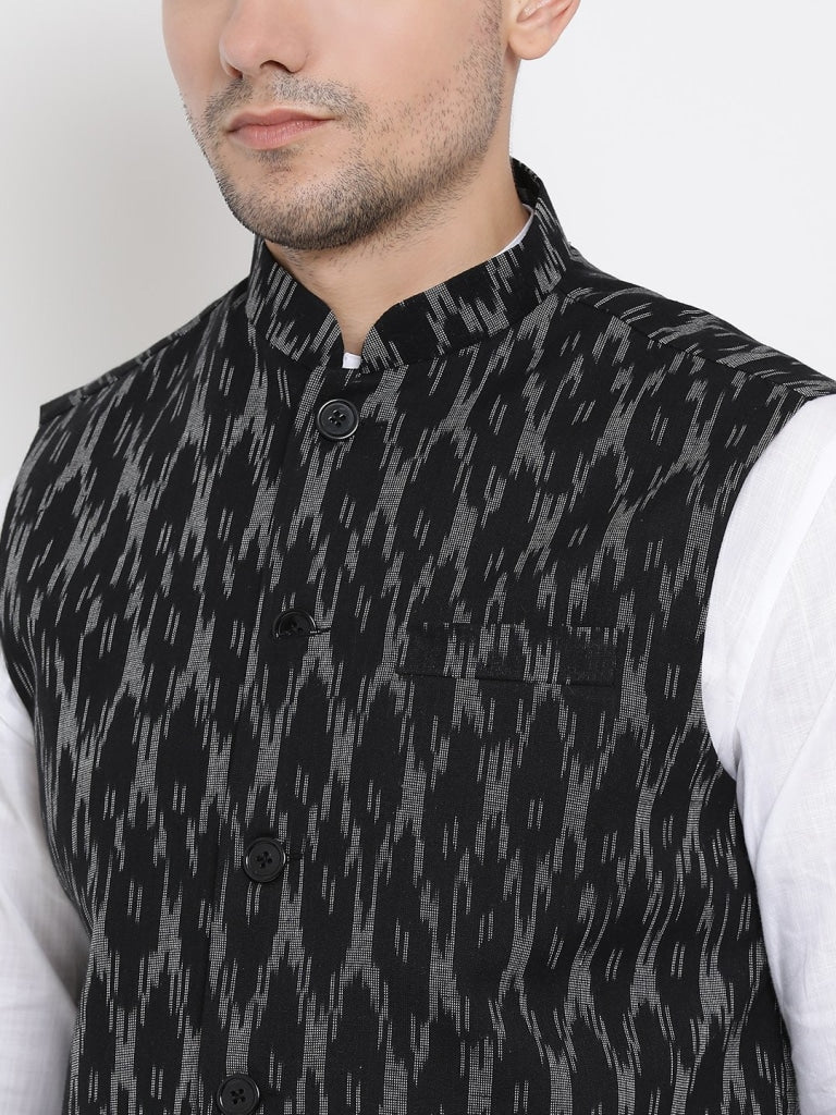 mens white cotton kurta ethnic jacket and pyjama set1028