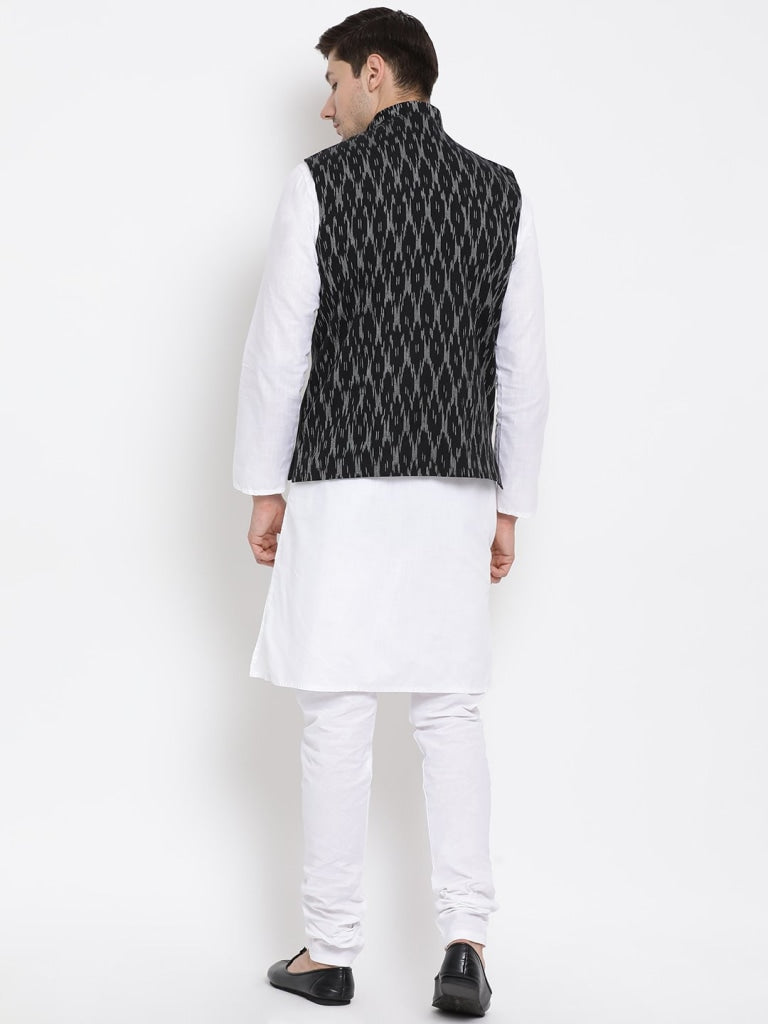 mens white cotton kurta ethnic jacket and pyjama set1028