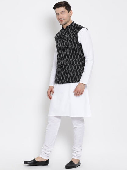 mens white cotton kurta ethnic jacket and pyjama set1029