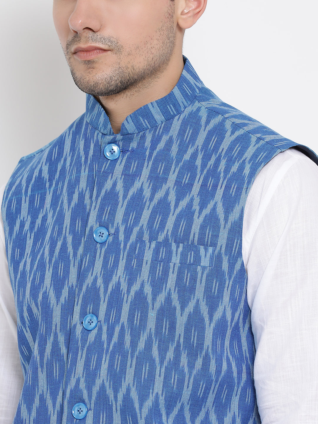 mens white cotton kurta ethnic jacket and pyjama set1013