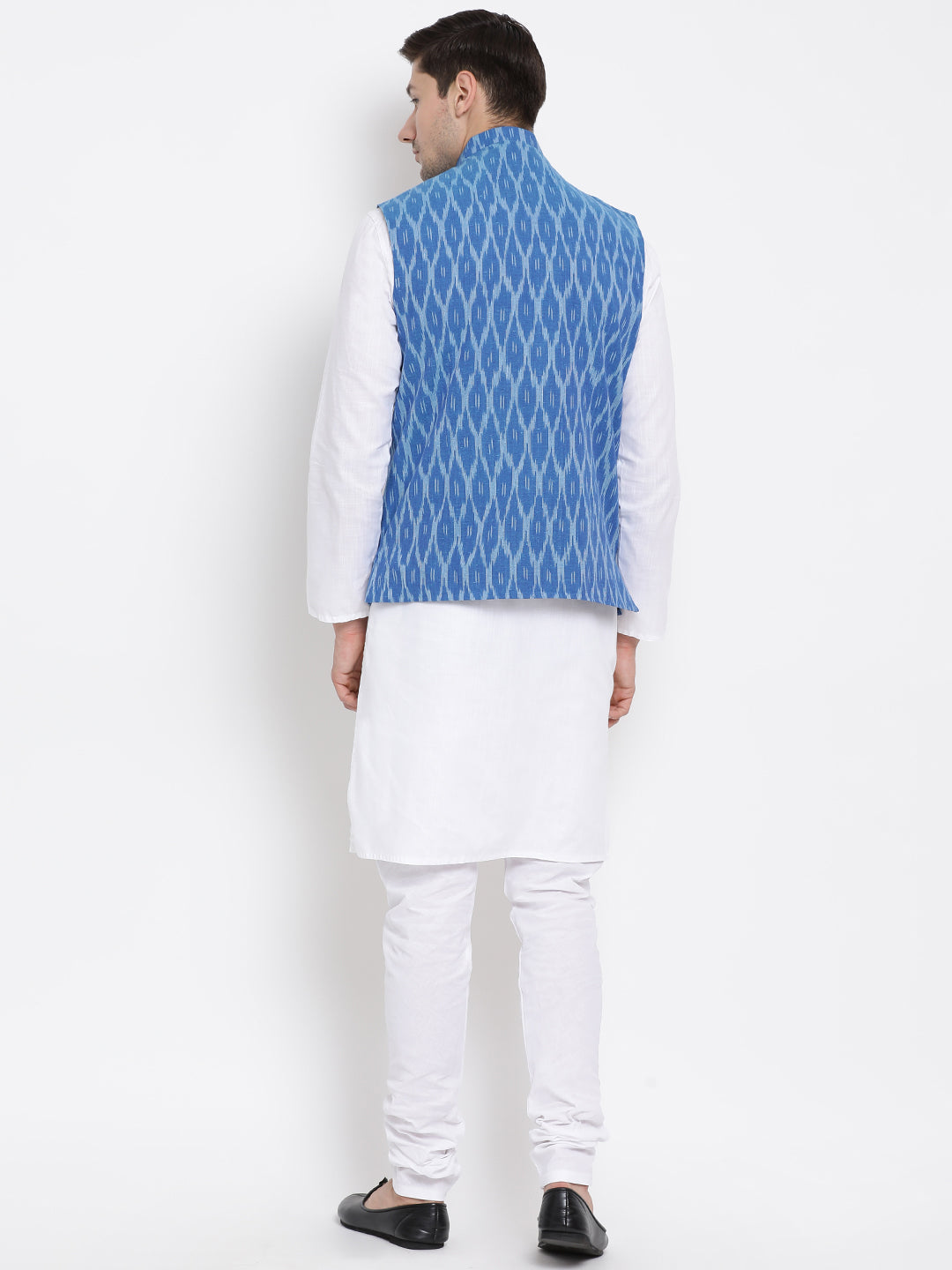 mens white cotton kurta ethnic jacket and pyjama set1013