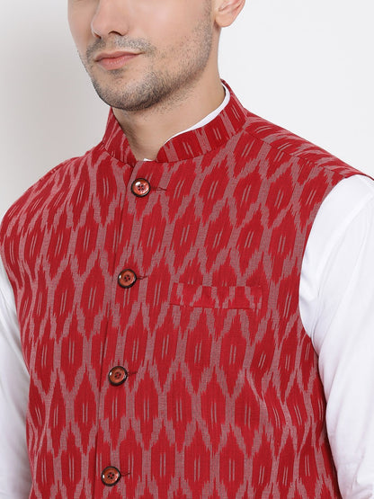 mens maroon cotton blend kurta ethnic jacket and pyjama set1026