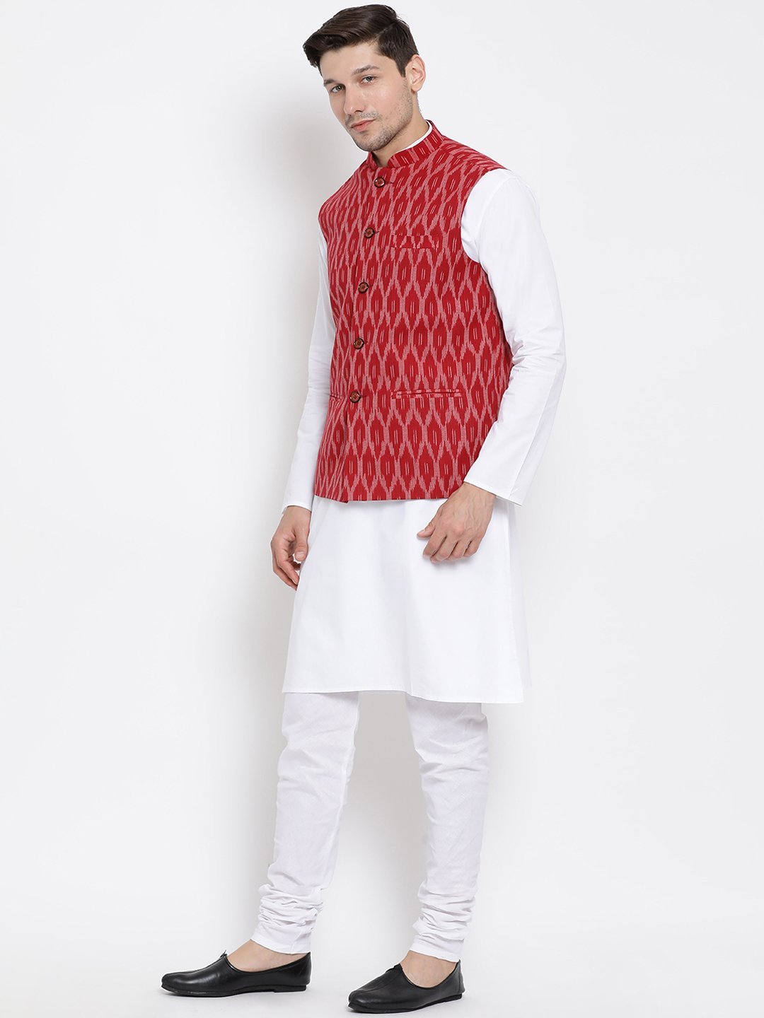 mens maroon cotton blend kurta ethnic jacket and pyjama set1026