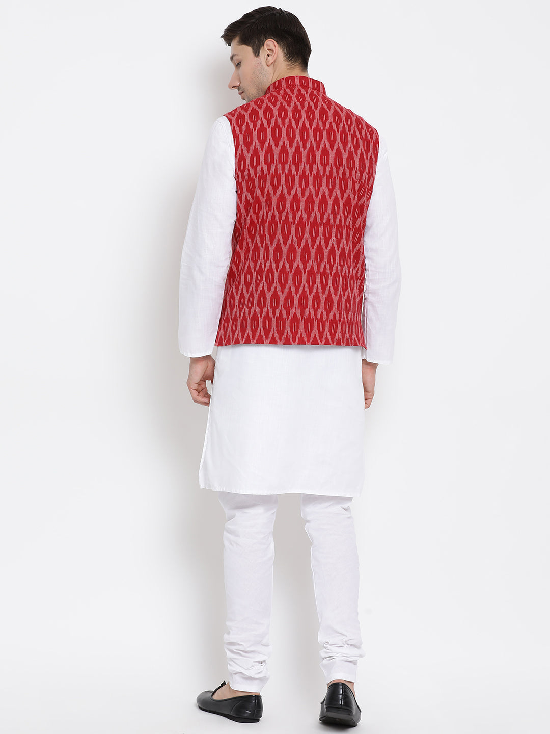 mens white cotton kurta ethnic jacket and pyjama set1018