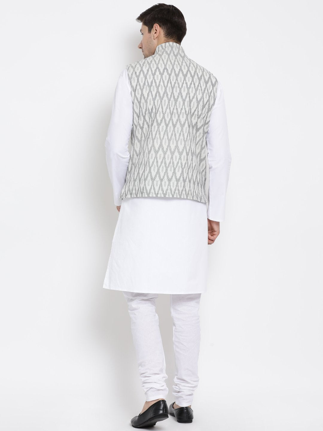 mens white cotton blend kurta ethnic jacket and pyjama set1027