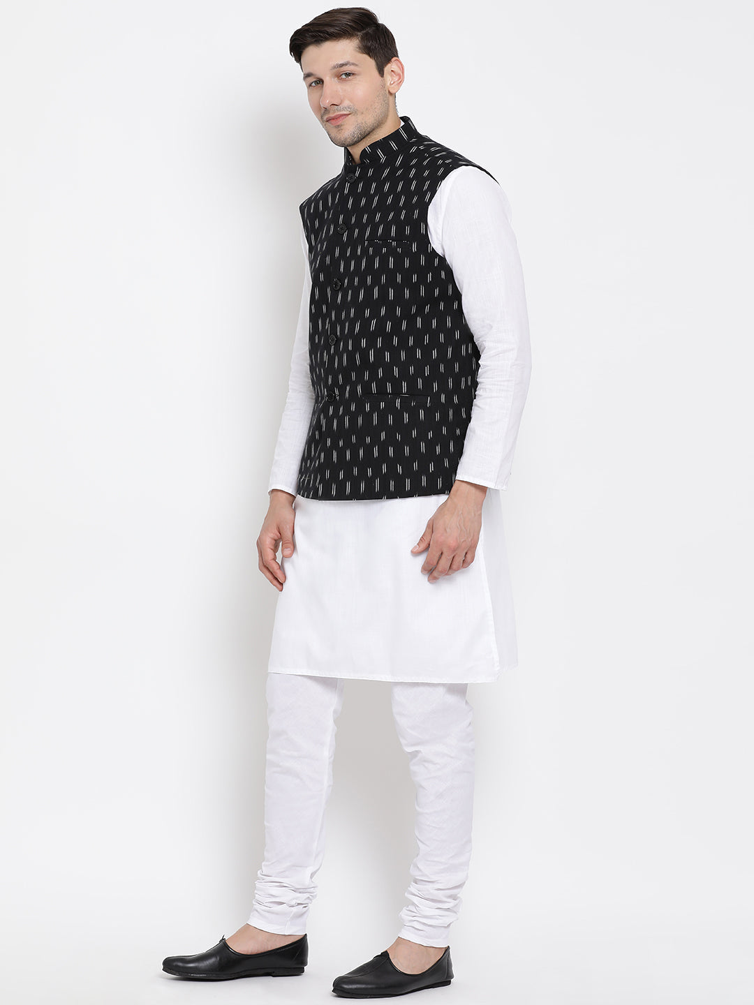 mens white cotton kurta ethnic jacket and pyjama set993