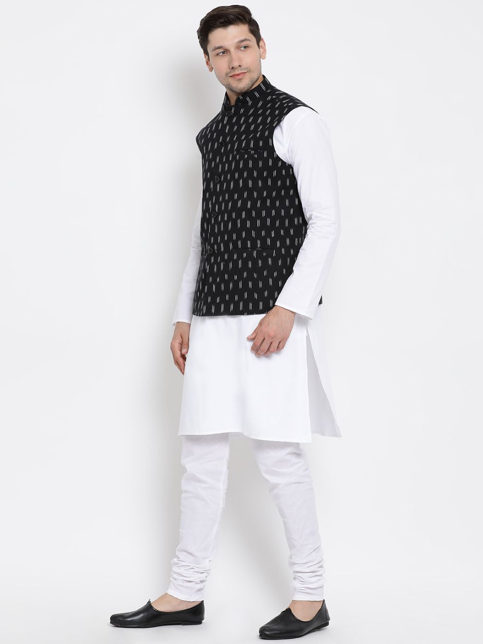 mens white cotton kurta ethnic jacket and pyjama set994