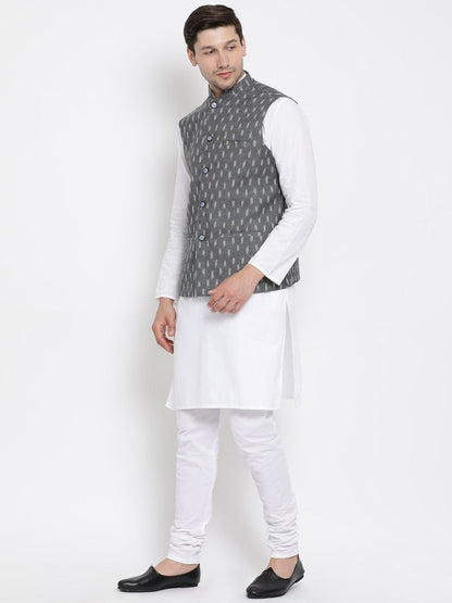 mens white cotton kurta ethnic jacket and pyjama set999