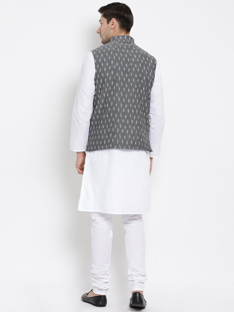 mens white cotton kurta ethnic jacket and pyjama set999