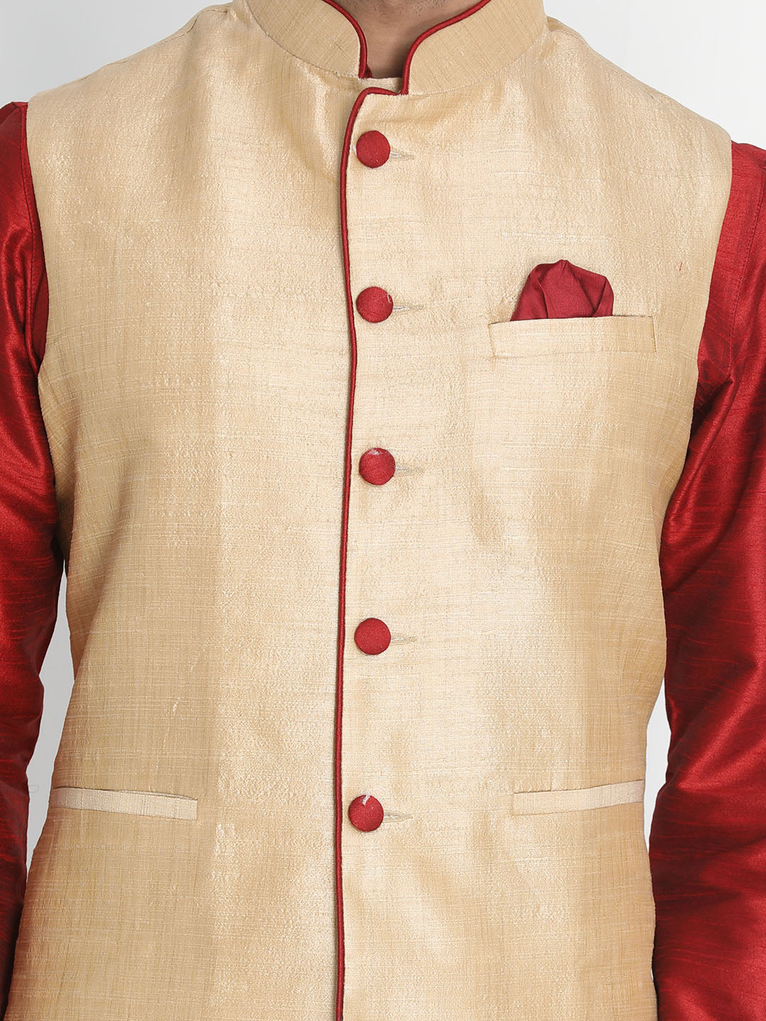 Men's Rose Gold Cotton Silk Blend Ethnic Jacket