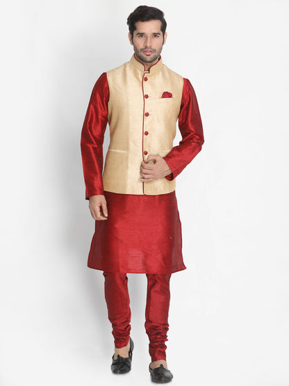 Men's Rose Gold Cotton Silk Blend Ethnic Jacket