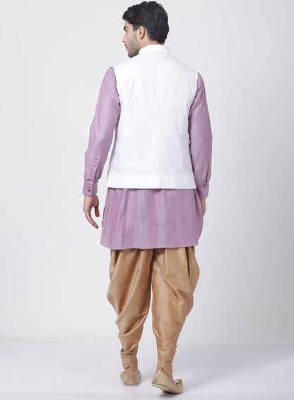 mens purple cotton blend ethnic jacket kurta and dhoti pant set957