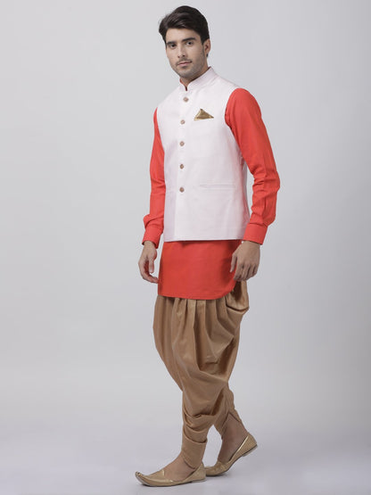 mens orange cotton blend ethnic jacket kurta and dhoti pant set961