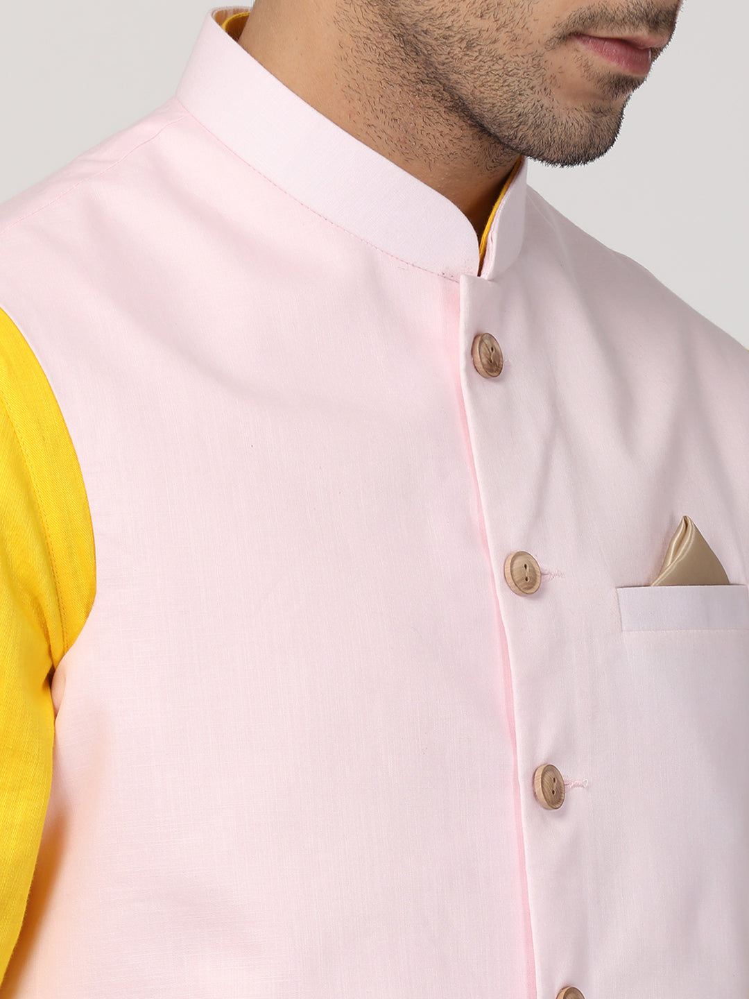 mens yellow cotton blend ethnic jacket kurta and dhoti pant set962