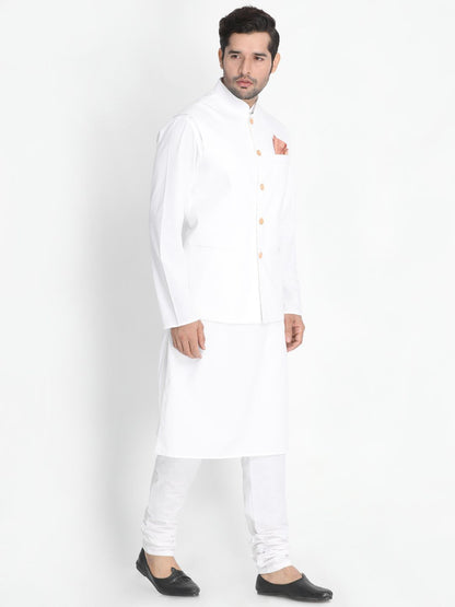 mens white cotton blend kurta ethnic jacket and pyjama set984