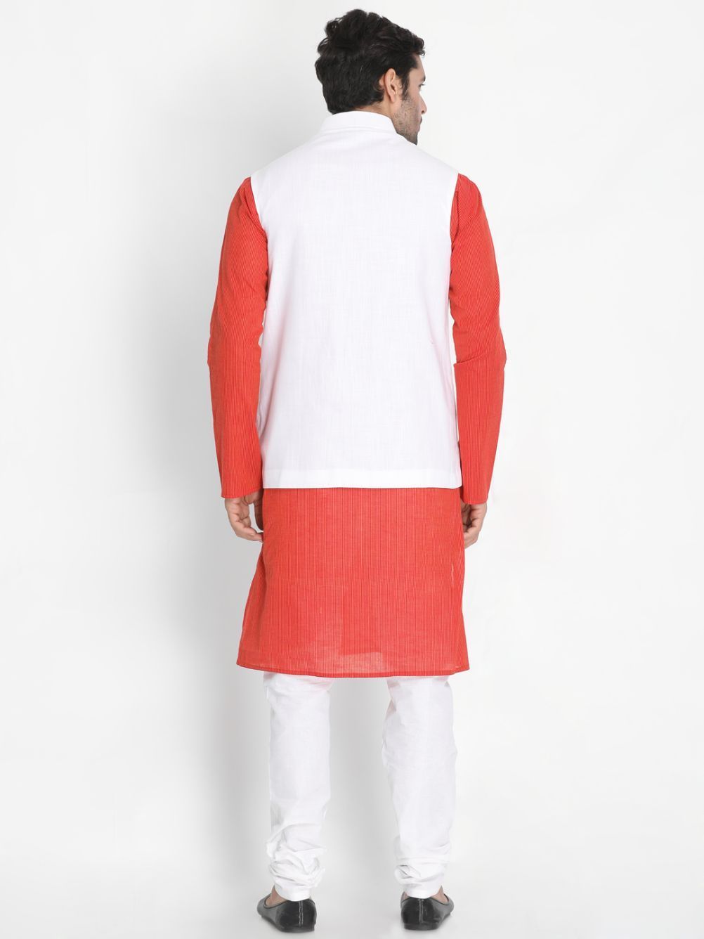 mens red cotton blend kurta ethnic jacket and pyjama set986