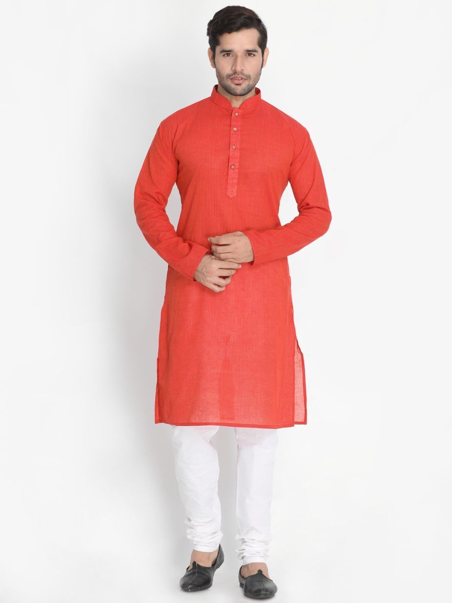 mens red cotton blend kurta ethnic jacket and pyjama set986