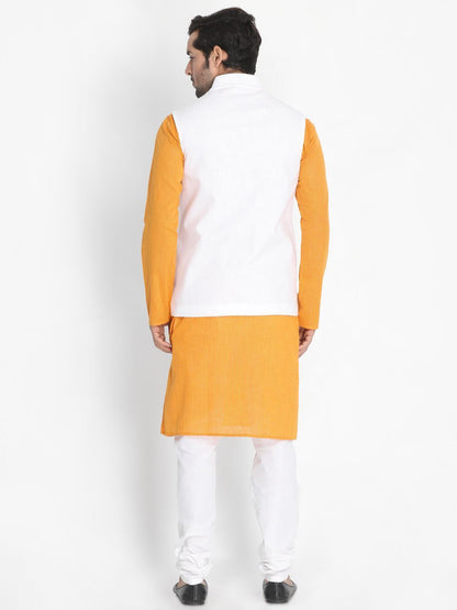 mens yellow cotton blend kurta ethnic jacket and pyjama set987