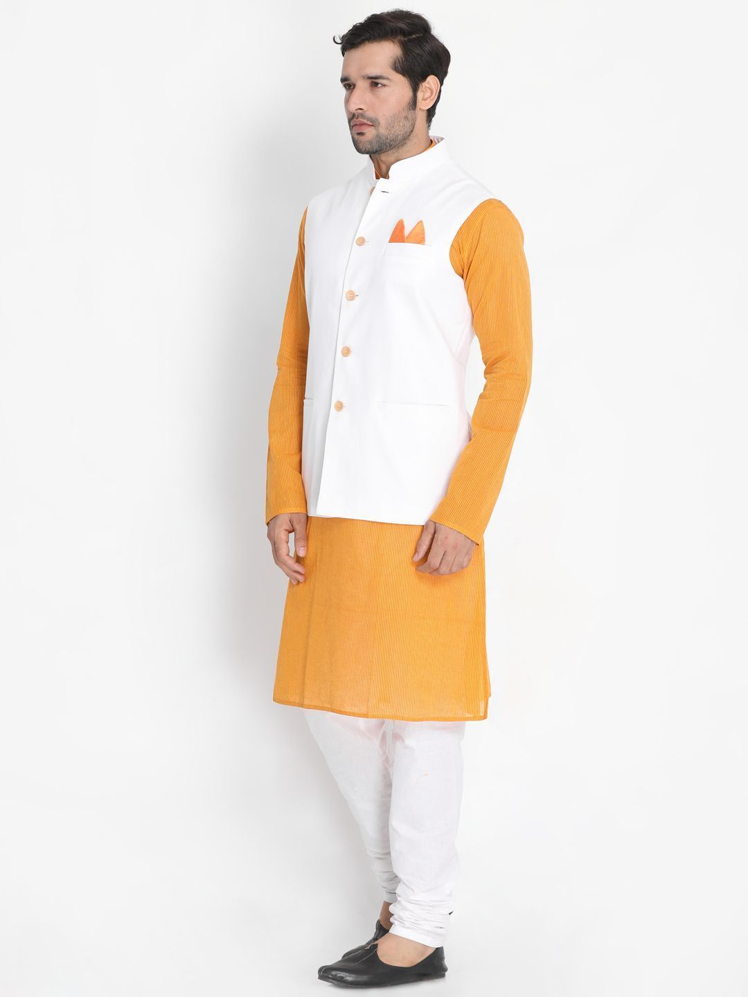 mens yellow cotton blend kurta ethnic jacket and pyjama set987