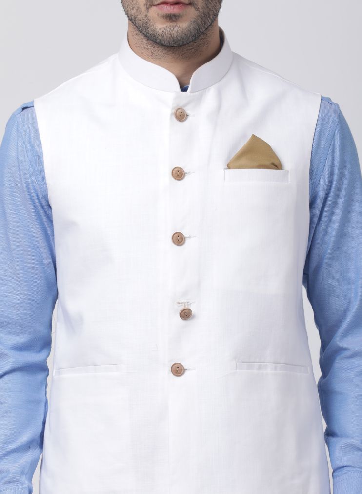 mens blue cotton blend ethnic jacket kurta and dhoti pant set963