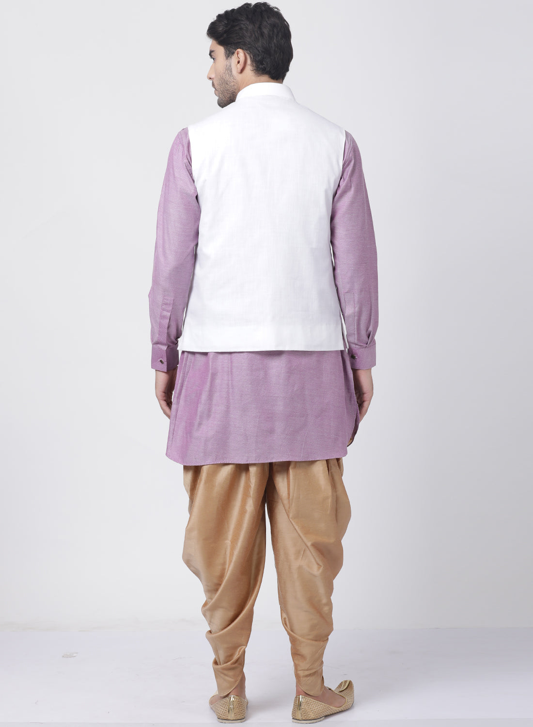 mens purple cotton blend ethnic jacket kurta and dhoti pant set965