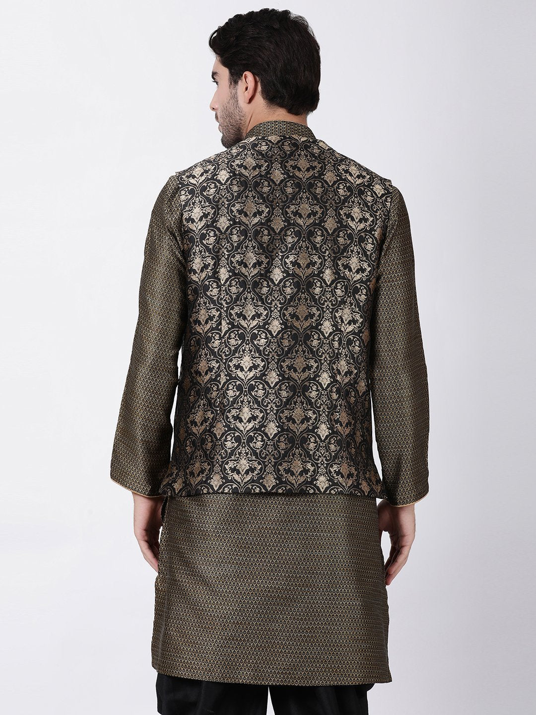 Vastramay Men's Black Silk Blend Ethnic Jacket