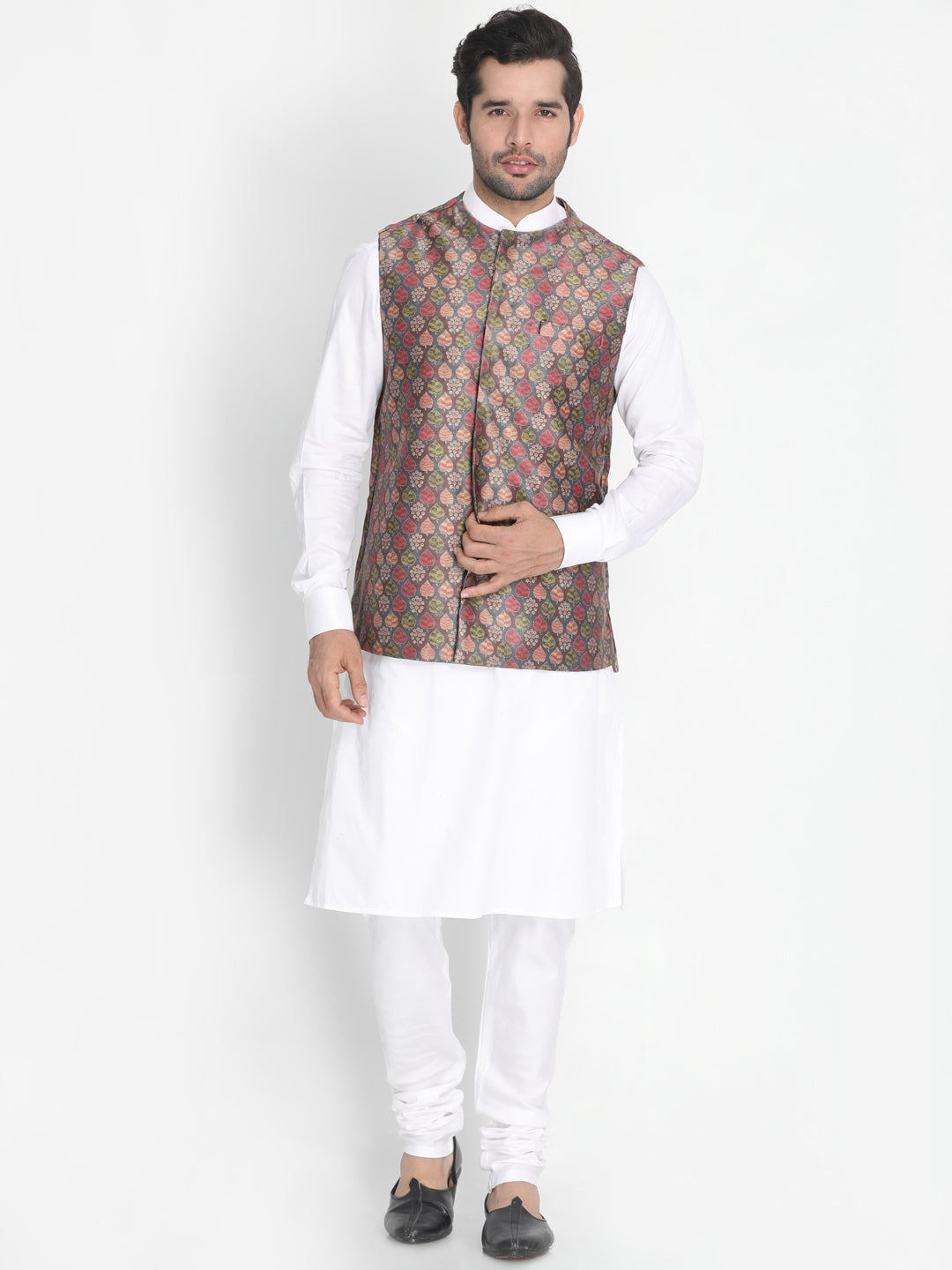 Vastramay Men's Grey Silk Blend Nehru Jacket