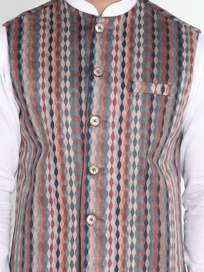 Vastramay Men's Grey Silk Blend Nehru Jacket