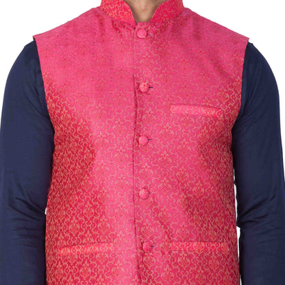 Vastramay Men's Pink Silk Blend Ethnic Jacket