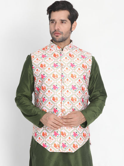 VASTRAMAY Men's Pink Silk Blend Ethnic Jacket