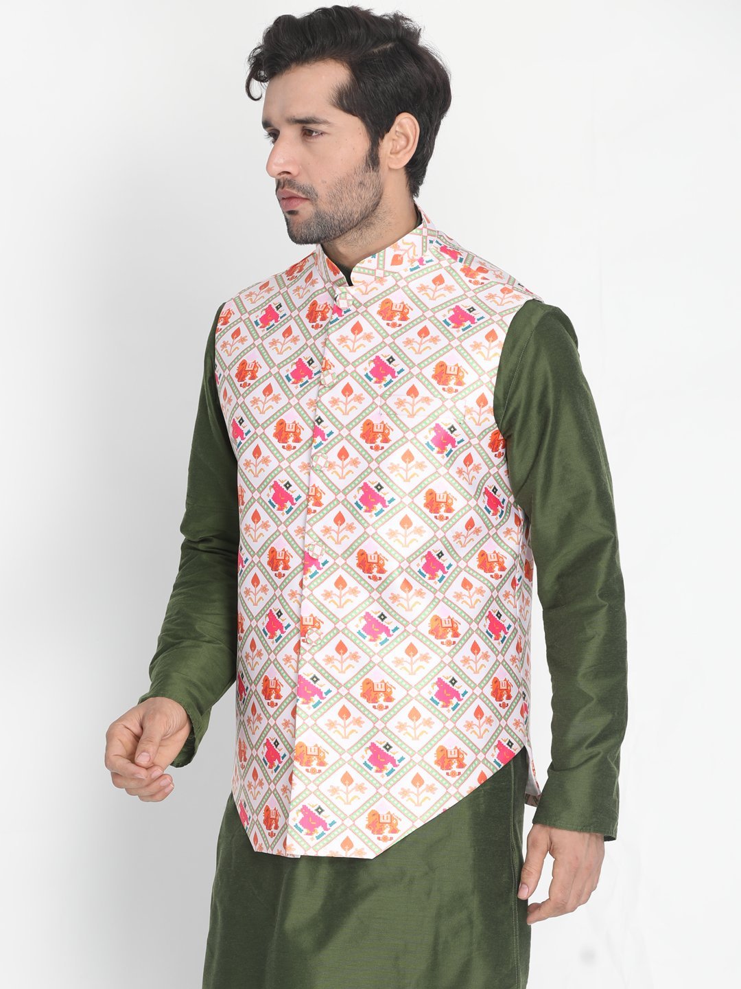 Vastramay Men's Pink Silk Blend Ethnic Jacket