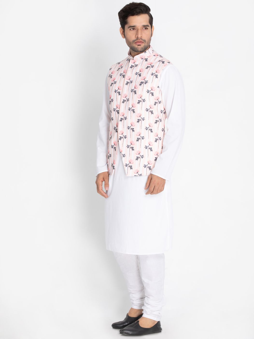 mens white cotton blend kurta ethnic jacket and pyjama set935