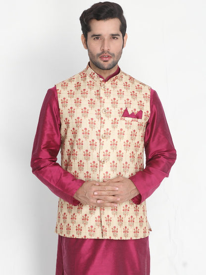 VASTRAMAY Men's Gold Silk Blend Ethnic Jacket