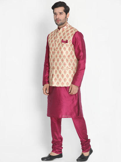 mens purple cotton blend kurta ethnic jacket and pyjama set937