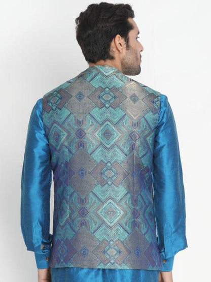 Vastramay Men's Green Silk Blend Ethnic Jacket