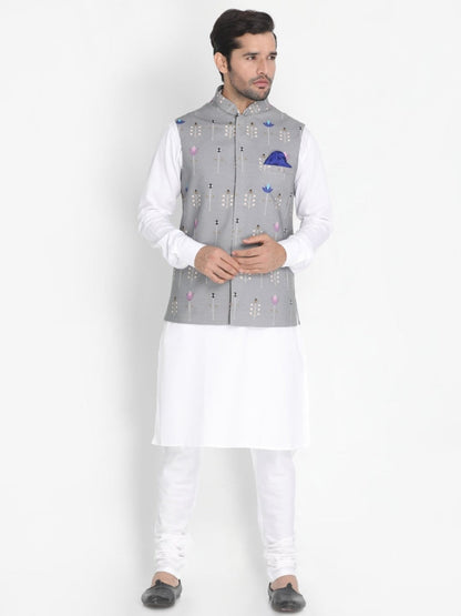 Vastramay Men's Grey Silk Blend Ethnic Jacket