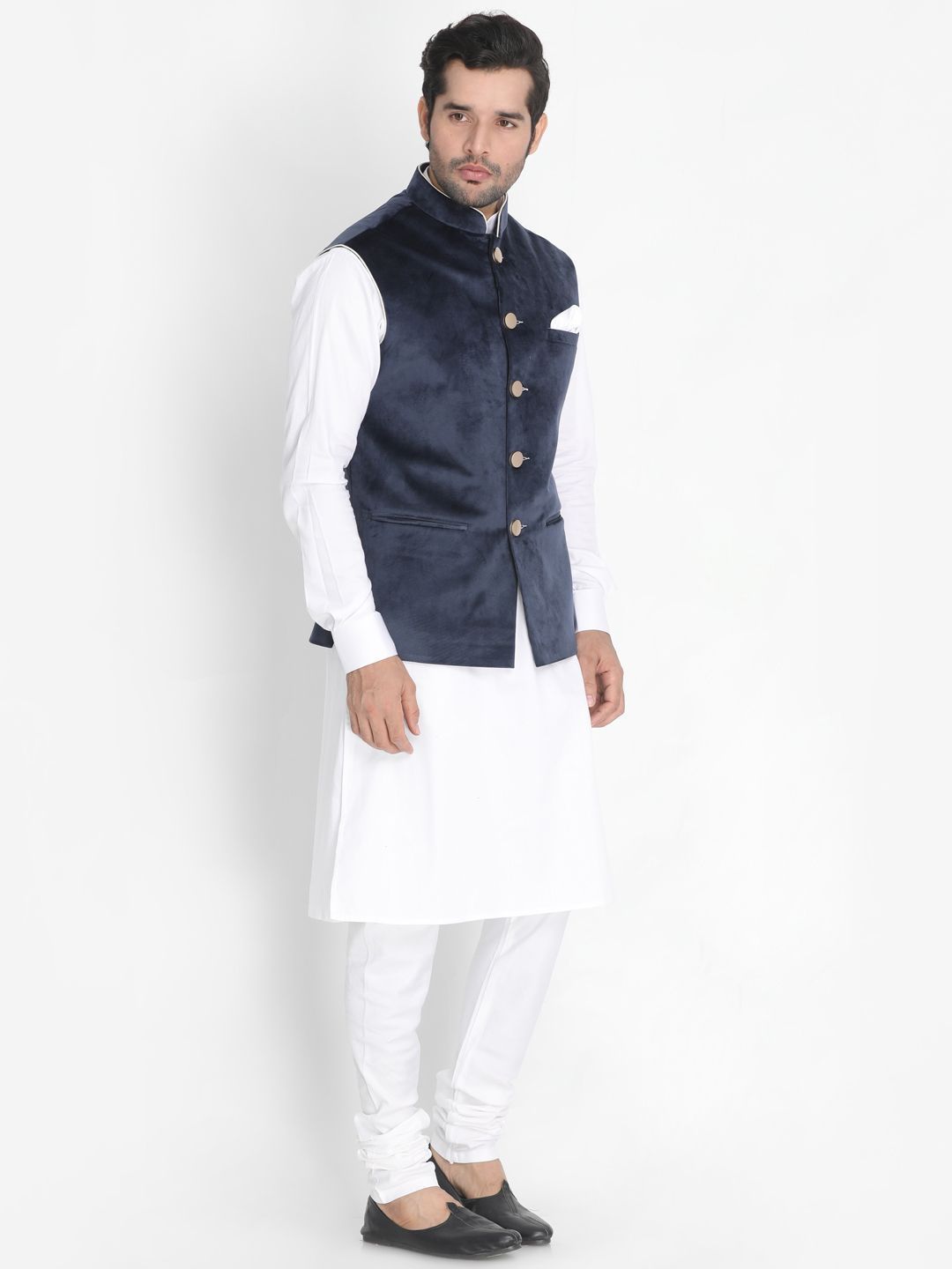 mens white cotton blend kurta ethnic jacket and pyjama set916