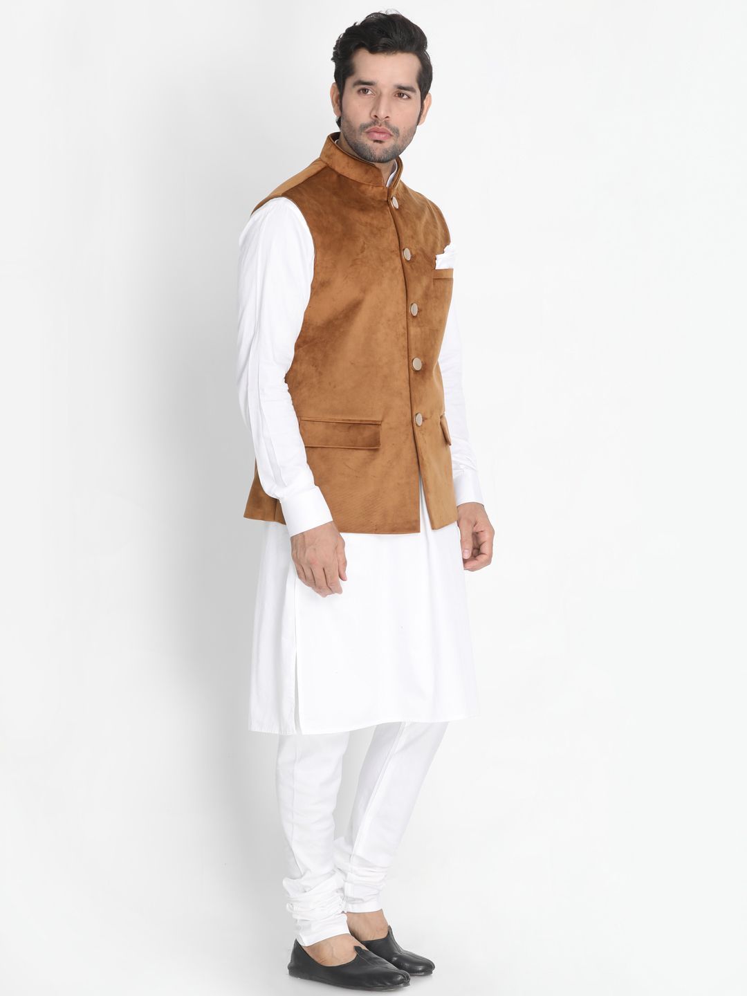 mens white cotton blend kurta ethnic jacket and pyjama set917