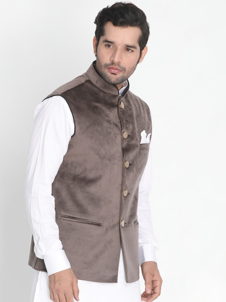 mens grey velvet ethnic jacket923