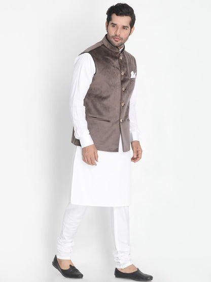 mens white cotton blend kurta ethnic jacket and pyjama set918