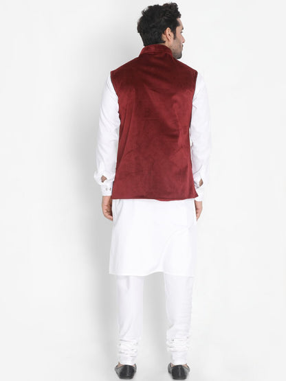 mens white cotton blend kurta ethnic jacket and pyjama set919