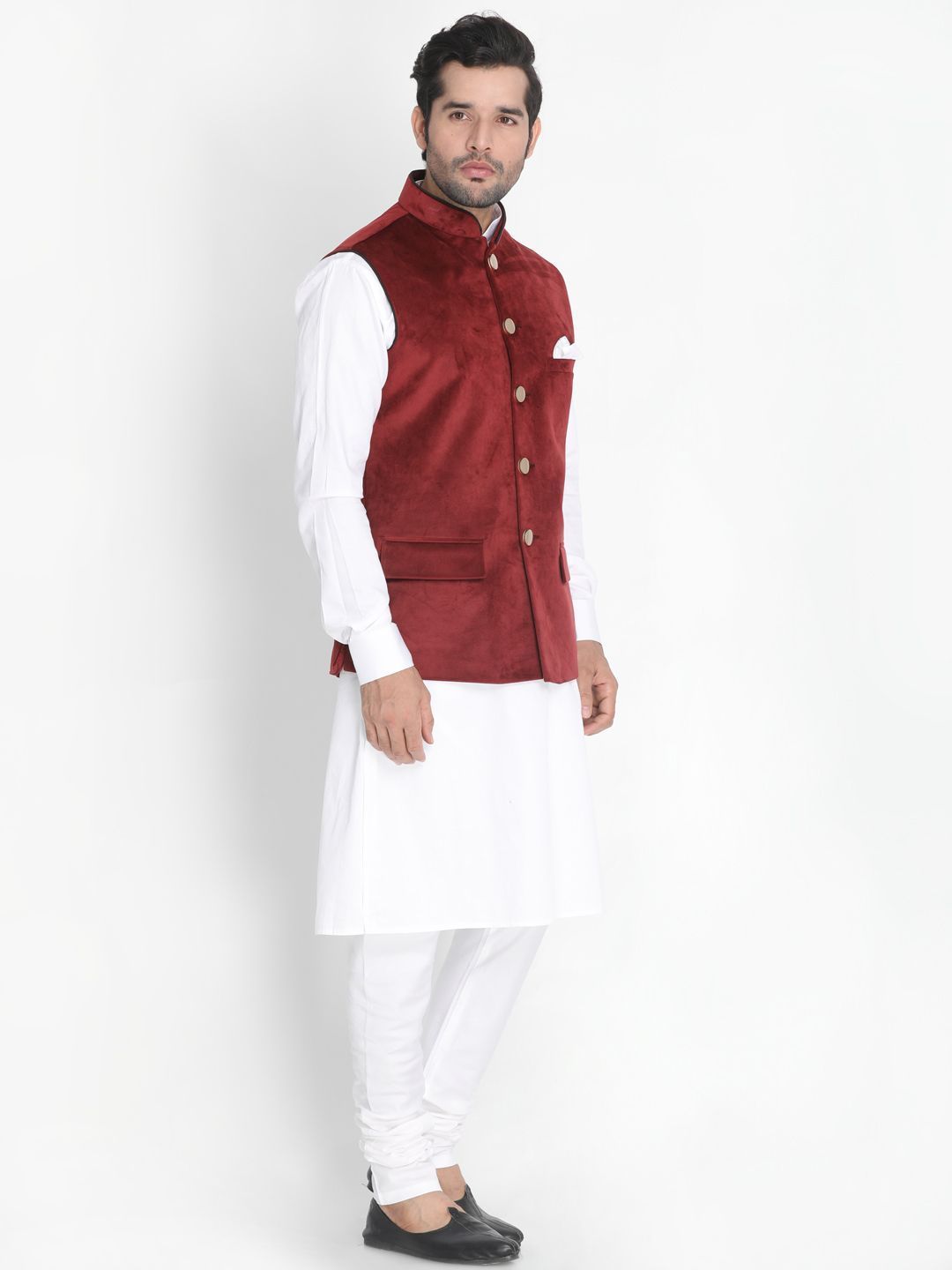 mens white cotton blend kurta ethnic jacket and pyjama set919